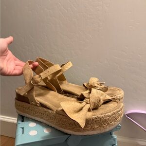 Tan Espadrille Platform Sandals with Bow